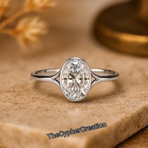 Anillo de compromiso de moissanita con engaste ovalado, anillo de promesa solitario, anillo nupcial minimalista de plata, joyería nupcial de estilo vintage para ella.
