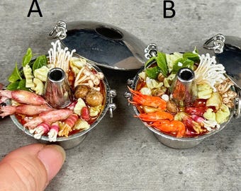 Seafood hot pot clay miniature dish for dollhouse.