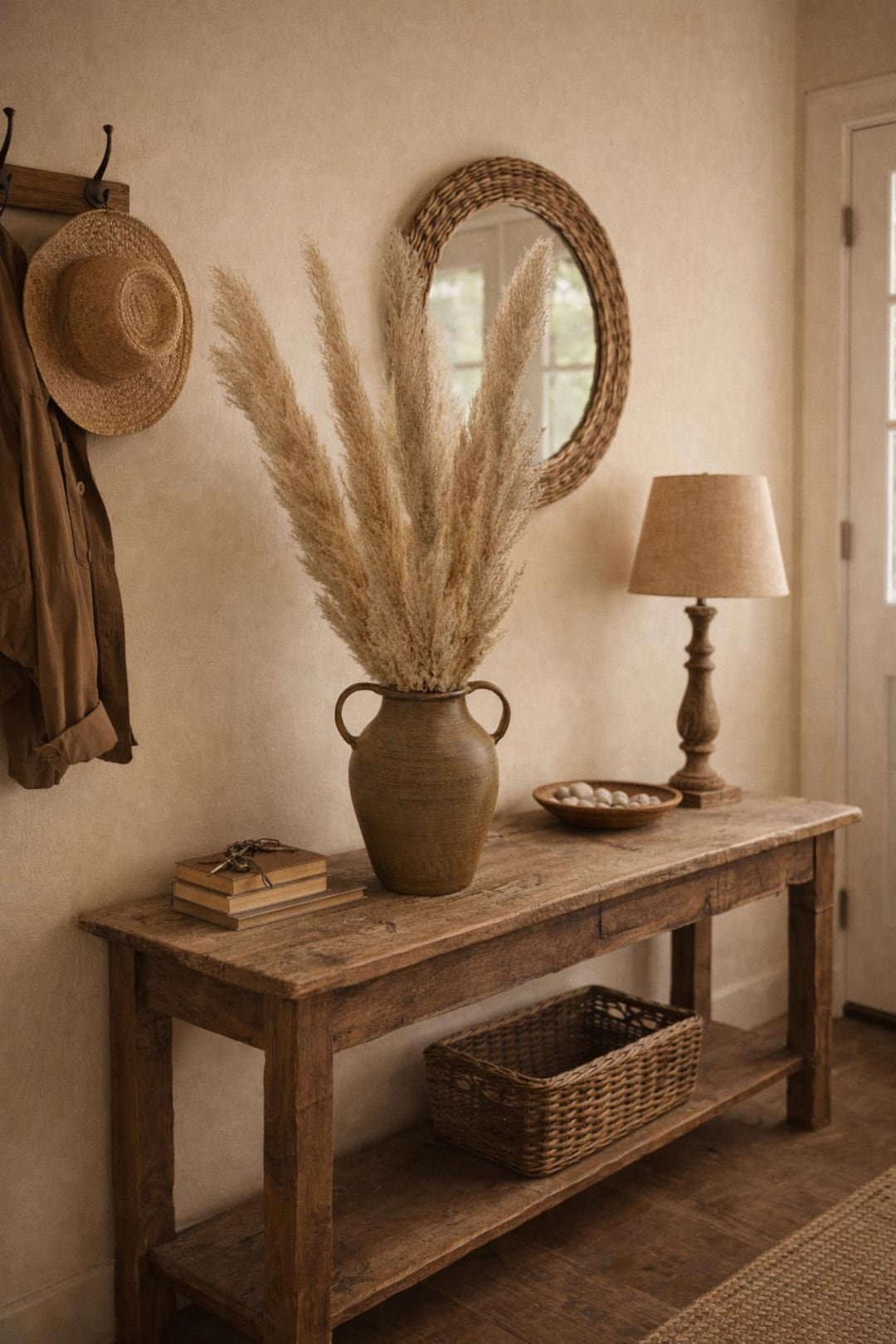Pampas Grass Arrangement in Rustic Vase | Boho Entryway Decor ...