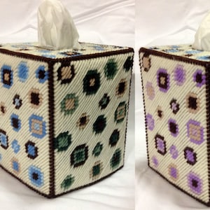 PATTERN: Pretty Little Dots Blue, Green, Pink or Purple Tissue Box Cover in Plastic Canvas - PATTERN ONLY