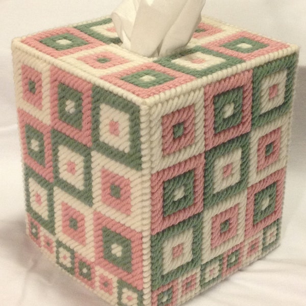 PATTERN: Granny Square Faux Crochet Tissue Box Cover in Plastic Canvas - PATTERN ONLY