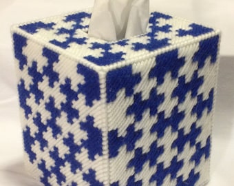PATROON: Puzzelstukjes Tissue Box Cover in plastic canvas - ALLEEN PATROON