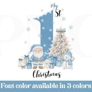Baby&#39;s First Christmas PNG: Blue Santa, Snowman (Digital Download)