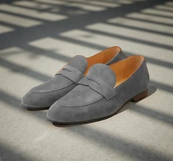 Gray Loafers Slip-Ons with Suede Material and Classic Design Stylish Gray Suede Leather Slip on Loafers for Men Gray  main image 4