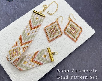 Bead Loom Pattern Set PDF Miyuki Delica Tutorial Boho Bracelet and Earrings
