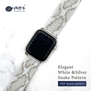 Beaded Apple Watch Band | Elegant White and Silver Snake Pattern