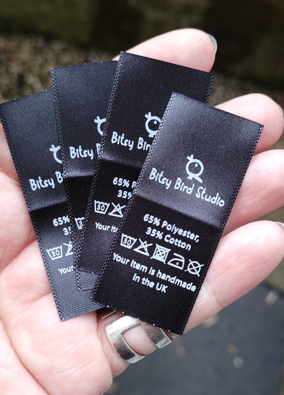 Black Satin Clothing Labels - Custom Washable Name Tags, Personalized Sew-In Fabric Labels
