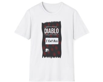 Diablo Hot Sauce Packet I Eat Ass T-Shirt | Funny Condiment Graphic Tee