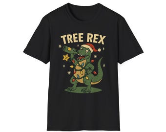Tree Rex Dinosaur Christmas T-Shirt | Funny Holiday T-Rex Design
