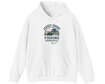 Moletom com capuz da FTLF Jersey Shore Fishing Company | Moletom com estampa de barco no píer da praia