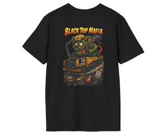 Black Top Mafia Rat Driving Paver T-Shirt | Construction Graphic Tee