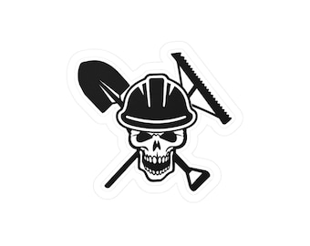 Construction Skull with Helmet and Tools Vinyl Decal | Kiss-Cut Sticker