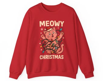 Moletom de Natal com Gato Miau | Luzes de Natal, Presente Divertido para Amantes de Gatos