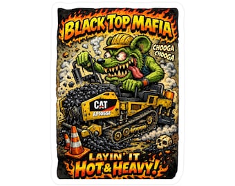Black Top Mafia rat bulldozer sticker Kiss-Cut Vinyl Decal | Hot & Heavy construction art