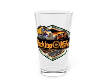 Copo de cerveja Blacktop Mafia Truck Logo, 473ml | Gráfico de caminhão de construção