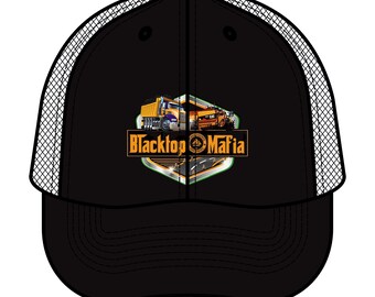 Boné de caminhoneiro com o logo da Blacktop Mafia | Estampa retrô de caminhão basculante de construção