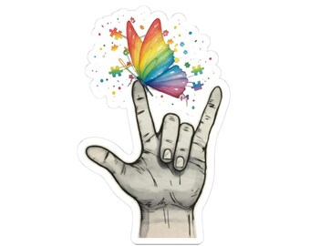 Rainbow Butterfly Hand ASL Sticker | Kiss-Cut Sticker