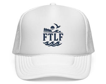 Gorra de camionero con logotipo de playa FTLF / Sombrero con gaviota, olas y puesta de sol