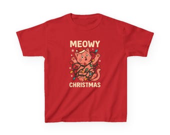 Camiseta infantil "Gatinho Miau de Natal" | Gatinho com Luzes de Natal