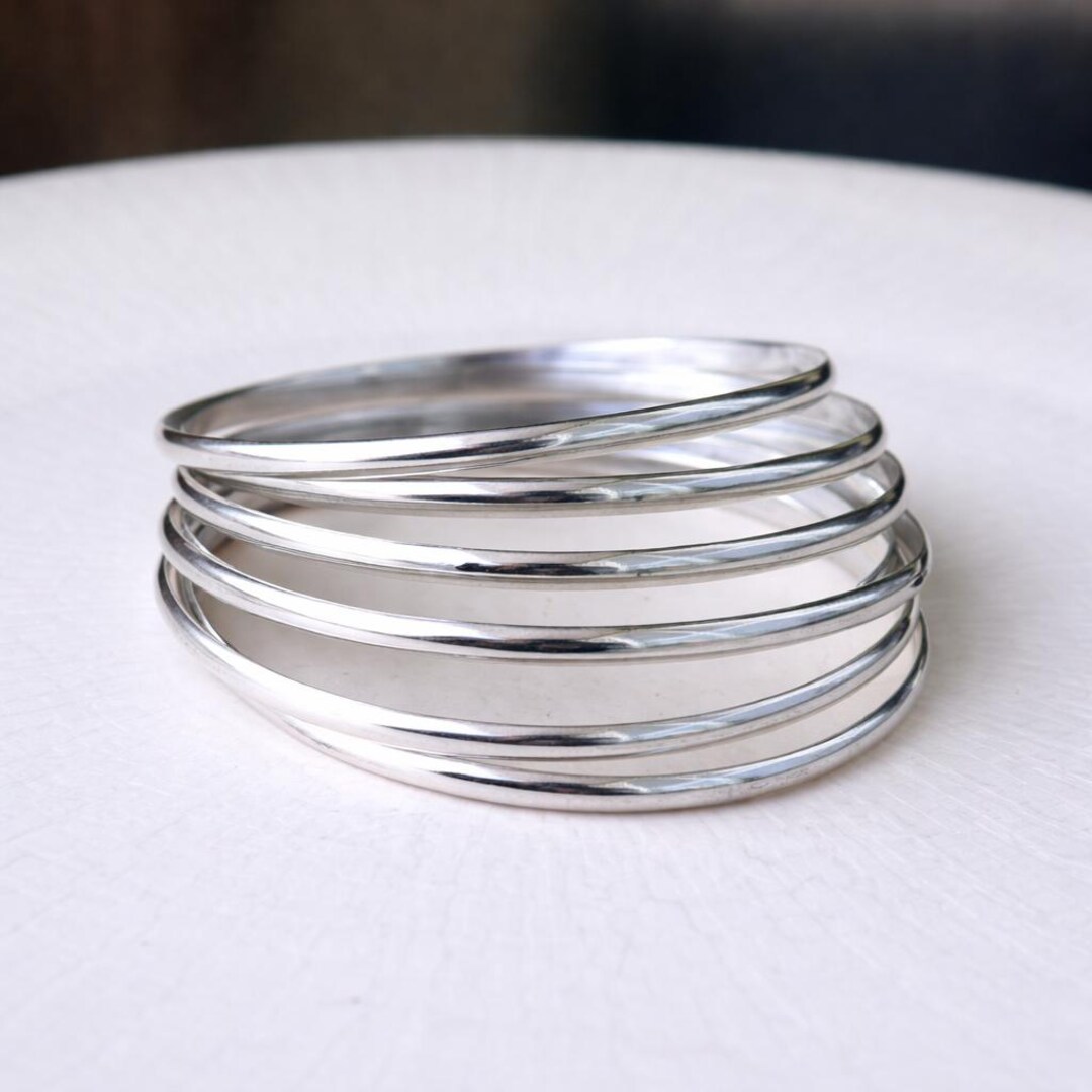 Stacking Bangles Sterling Silver Stacking Bangles Set, Handmade Minimalist Wristbands - Etsy