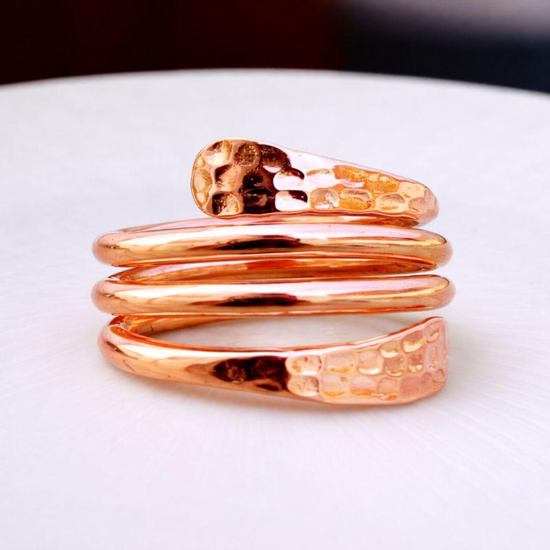 Solid Copper Wrap Ring, Hammered Adjustable Spiral Ring, Pure Copper ...