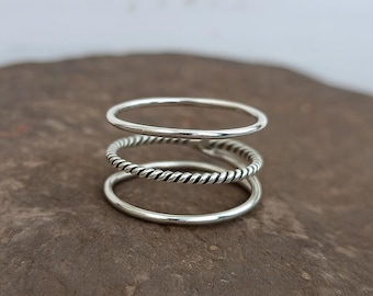 スターリングシルバー スタッキングリングセット | ツイストロープバンド、ボヘミアンジュエリー
