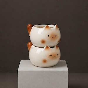 Siamesisk katt Keramisk Mugg - Söt Japansk Stil Tekopp med Kattdesign | Höst Matcha Kaffe Latte Gåva