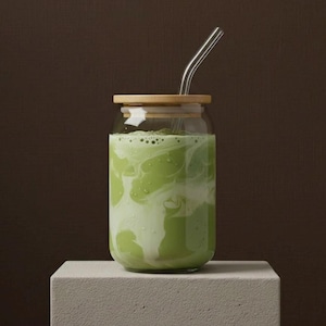 Estetisk Matcha-glasmugg - Bambulock, Glassugrör, 350ml/550ml Iste/Latte-glas Present