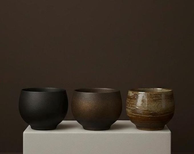 Handmade Japanese Stoneware Tea Cup - 80ml | Kung Fu Style Ceramic Cup, Wabi Sabi Teaware, Rustic Matcha Ceremony Cup