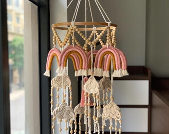 Rainbow Macrame Baby Mobile | Boho Nursery Decor | Handmade Crib Mobile | New Baby Gift | Neutral Baby Decor