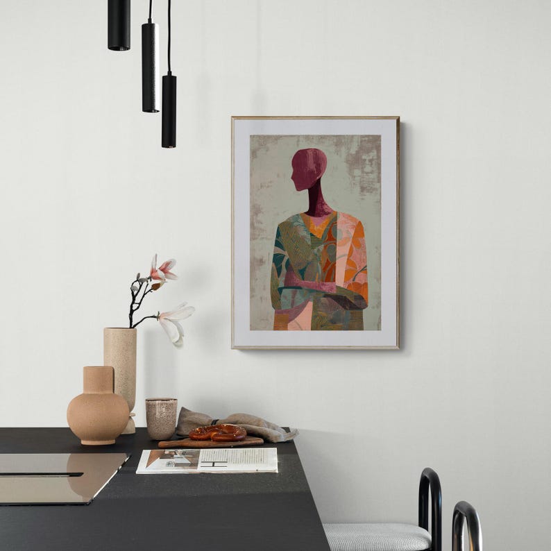 Mid Century Figurative Woman Print, Abstract Female Portrait Wall Art ...