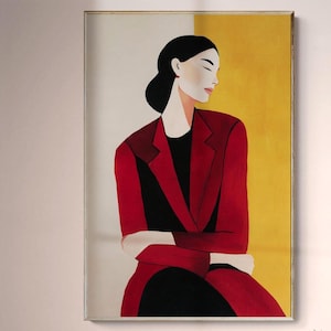 Crimson Red Woman Art Print: Minimalist Scandinavian Fashion Figure, People Art Wall Decor, Digital Download Instant