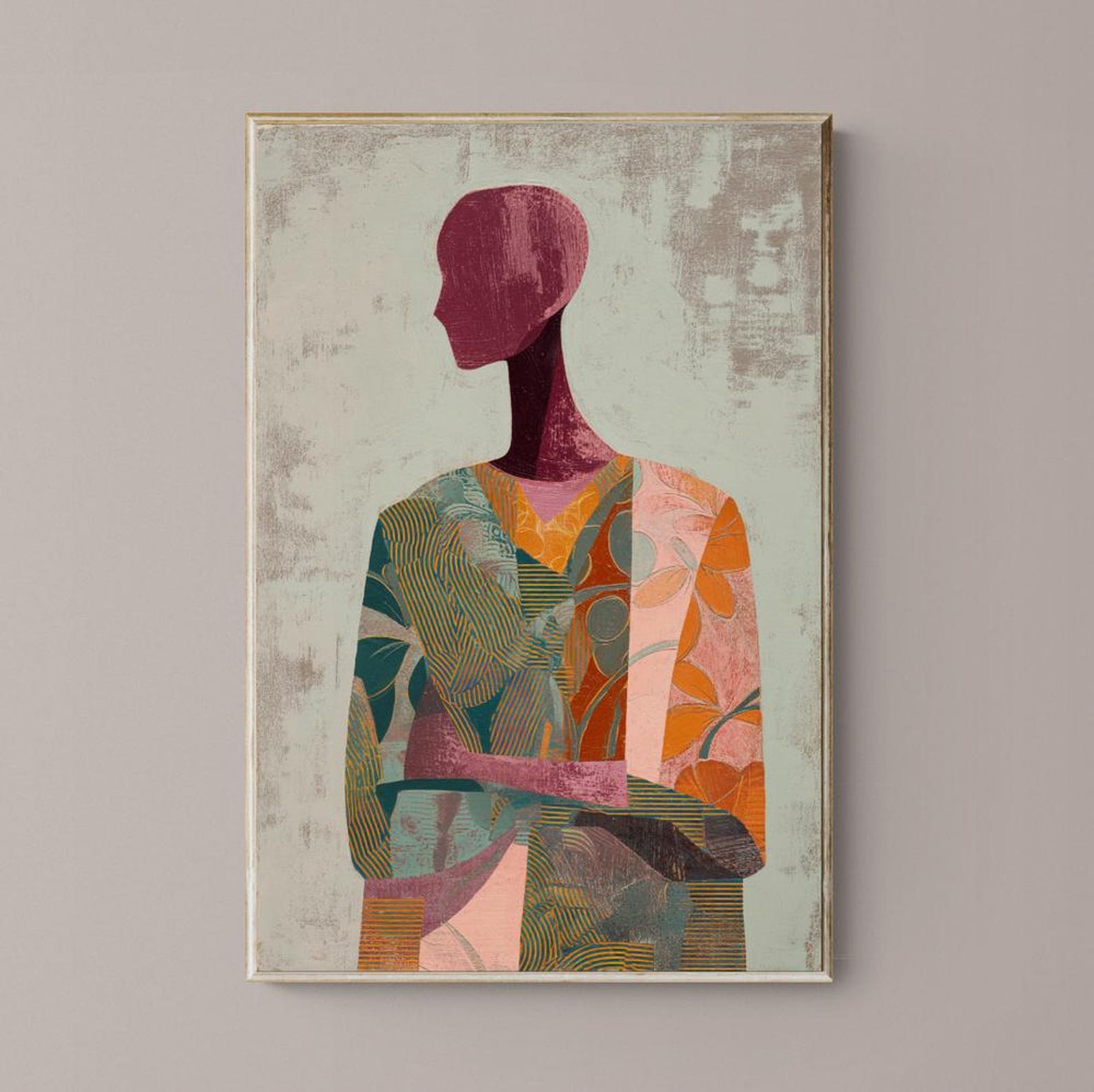 Mid Century Figurative Woman Print, Abstract Female Portrait Wall Art ...