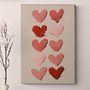 Minimal Love Wall Art Print, Abstract Pink Heart Printable, Romantic Bedroom Decor, Modern Digital Download