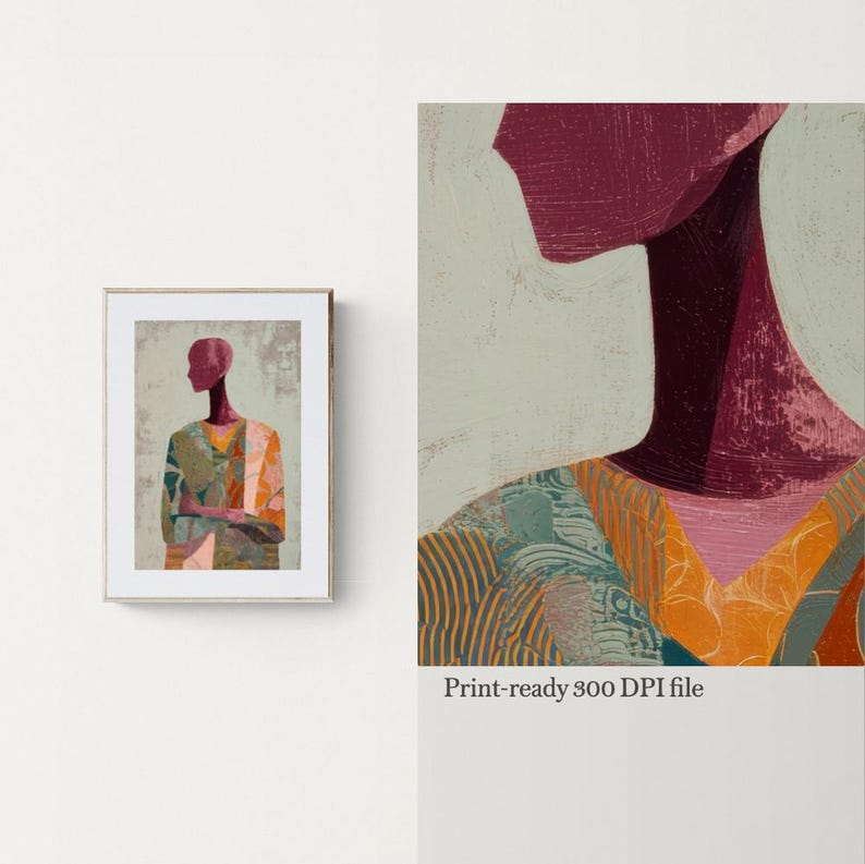 Mid Century Figurative Woman Print, Abstract Female Portrait Wall Art ...