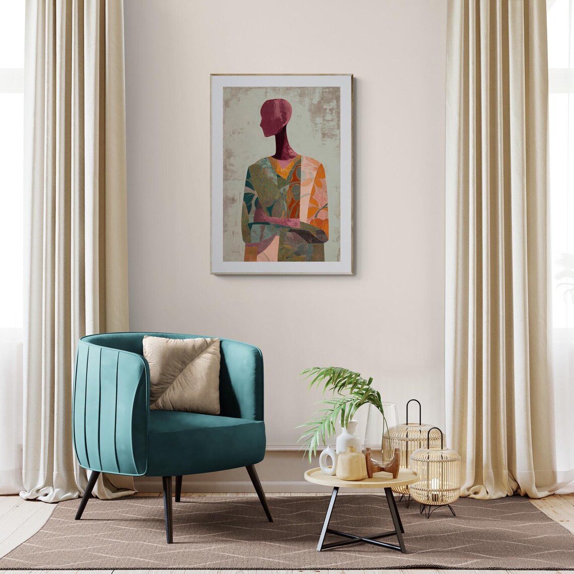 Mid Century Figurative Woman Print, Abstract Female Portrait Wall Art ...