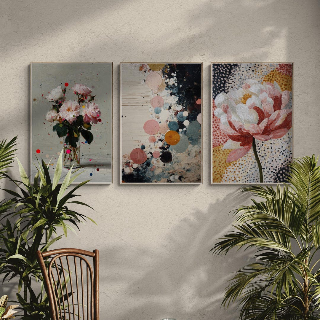 Vintage Floral Art Print Set | Botanical Wall Decor | Digital Flower ...
