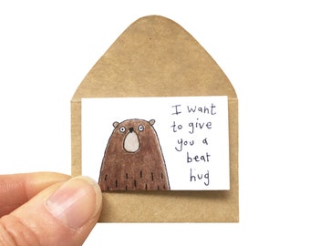 Bear hug miniature greeting card, tiny Mother's Day card, cute Mama bear gift, best friend gifts