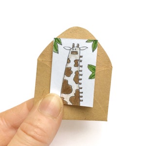 Giraffe birthday card, tiny birthday card, miniature card and tiny envelope, giraffe card, tiny card, blank card for animal lover