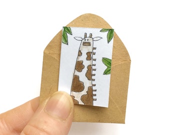 Giraffe birthday card, tiny birthday card, miniature card and tiny envelope, giraffe card, tiny card, blank card for animal lover