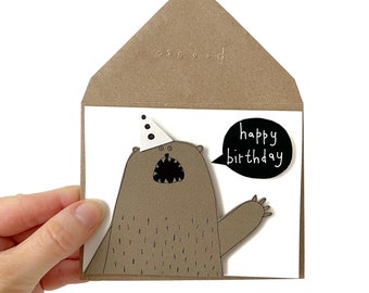 Bear birthday card, luxury handmade greeting card, cute kids birthday gift