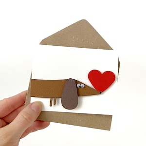 Biglietto d'amore con bassotto, biglietto fatto a mano per la festa della mamma, biglietto di auguri kawaii con bassotto