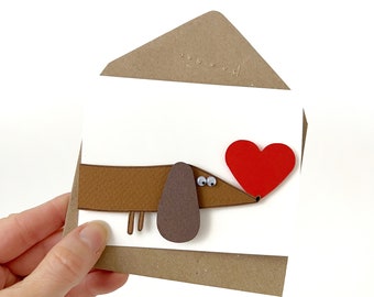 Dachshund birthday card, kawaii sausage dog handmade greeting card, cute dog lover gift, dog mom gift