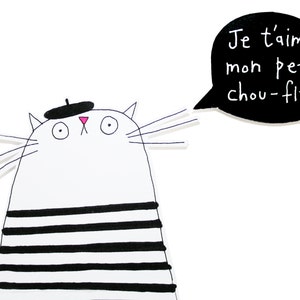 Carte d'anniversaire de chat français, carte d'anniversaire drôle, je t'aime carte de voeux faite main, carte de chat mignonne je t'aime, cadeau d'amant de chat de kawaii