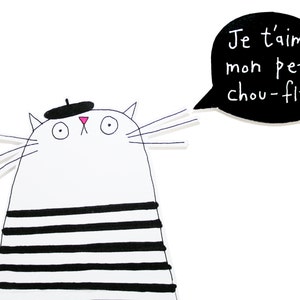 French cat birthday card, handmade greeting card, funny cat lover gift, cat mothers day card, kawaii cat mom gift