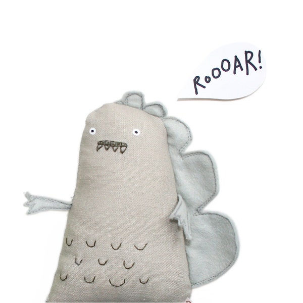 Toy Dinosaur, Plush Dinosaur, Dinosaur Softie, Handmade Dinosaur, Toy Animal, Creature, Prehistoric, Jurassic, Poosac, Brown, Grey, Gray