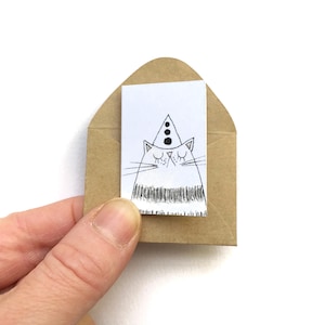Carte d'anniversaire de chat, carte de chat miniature et petite enveloppe, petite carte d'anniversaire de chat tigré gris pour chat, cadeau d'amant de chat, Poosac