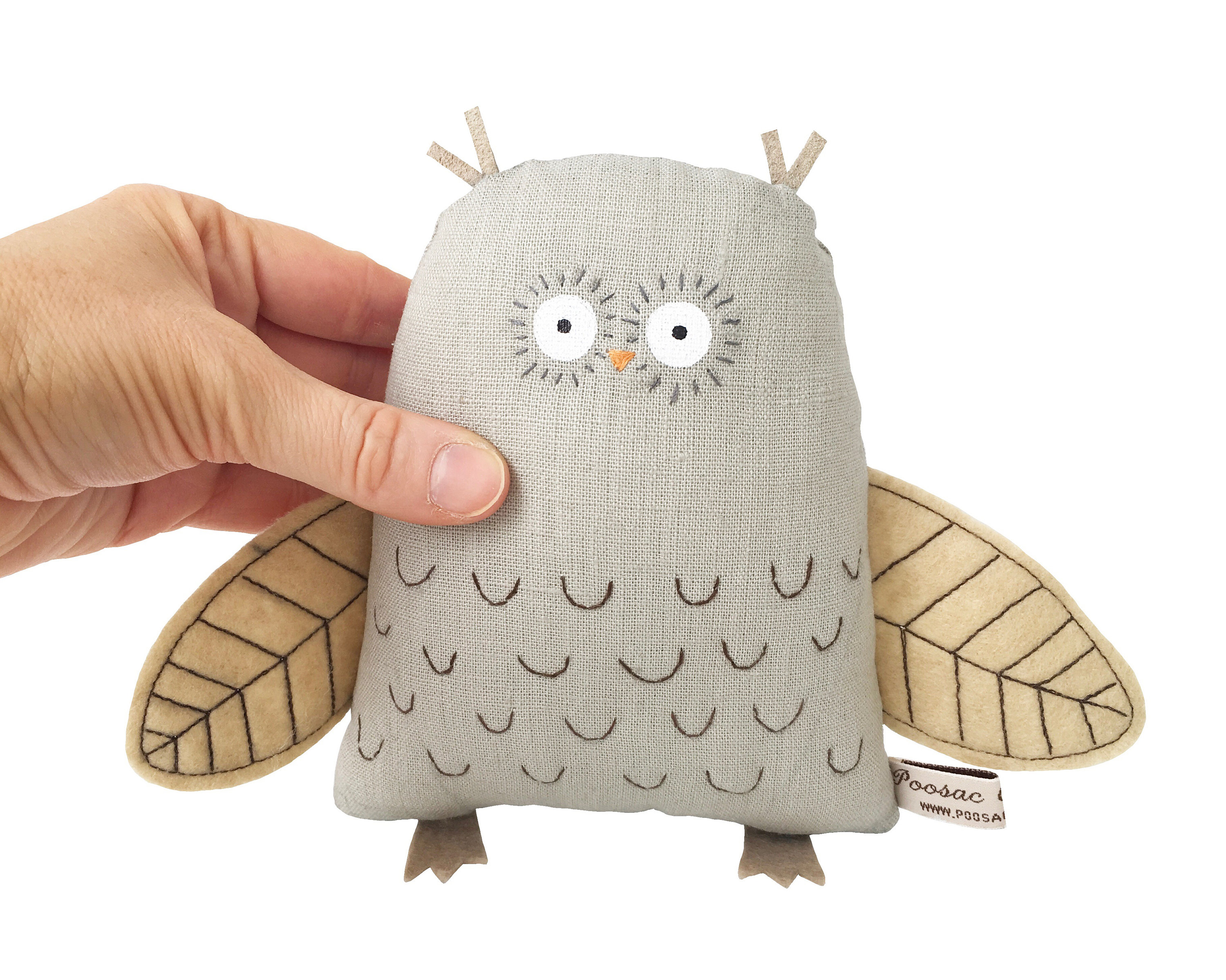 RESERVED Owl soft sculpture, hand-embroidered art doll, woodland creature, handmade toy owl, plush doll, owl stuffed animal, Poosac