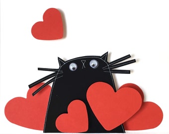 Black cat birthday card, kawaii handmade greeting card, cute cat lover gift, cat mothers day card