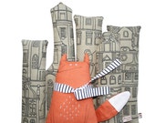 Plüschspielzeug mit gestreiften Schal Fuchs, Fuchs, ausgestopfte Tiere, Handmade Fox Art Puppe, Spielzeug Tier, Waldland Kreatur, Poosac